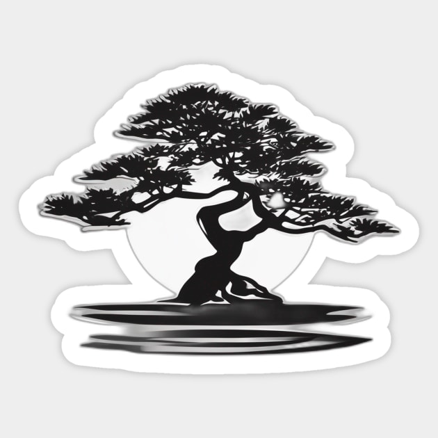 Enigmatic Silhouette Tree and Moon Art No. 562 Sticker by cornelliusy